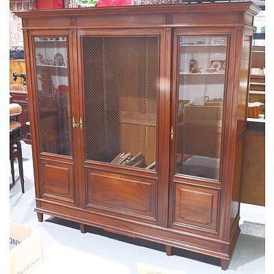 Large Teak Display/Bookshelf Cabinet with Two Glass and One Mesh Panel Door