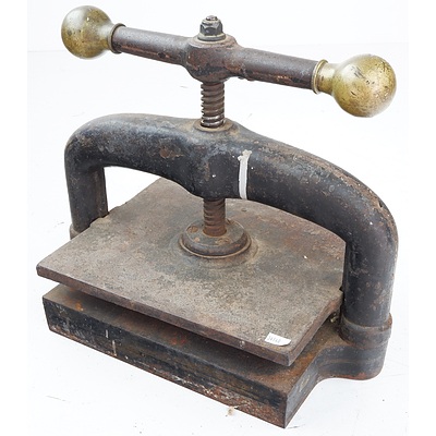 Antique Cast Iron Book Press with Brass Handles