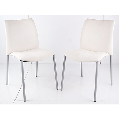Two Circa 1980s Spanish Design White Suede Dining Chairs