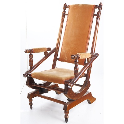 Vintage Platform Rocking Chair with Velour Upholstery