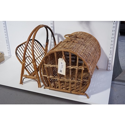 Vintage Cane Pet Carry Cage and Magazine Rack (2)