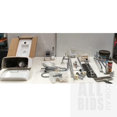 Assorted Bathroom fittings Including, Shower Heads, Towel Rails And Cistern
