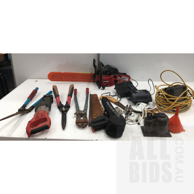Assorted, Hand And Power Tools Including Chain Saw And Milwaukee Reciprocating Saw