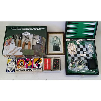 Indoor Gardening Set, Travel Backgammon/Chess Set, Assorted Playing cards