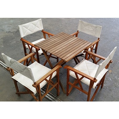 Del Terra Teak Folding Patio Table with Four Canvas Seated Directors Chairs