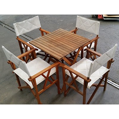 Del Terra Teak Folding Patio Table with Four Canvas Seated Directors Chairs