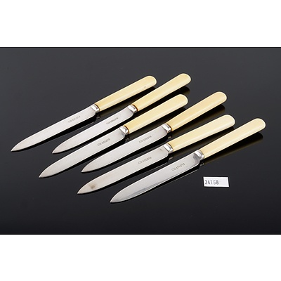 Set of Six Sterling Silver fish Knives with Bone Handles - Hallmarked Sheffield 1946