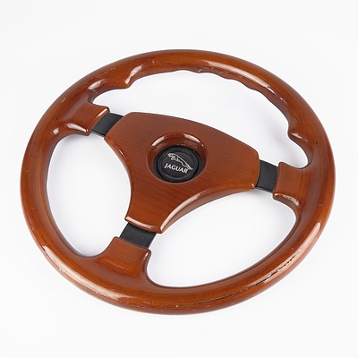 Vintage Jaguar Wooden Steering Wheel with Central Logo