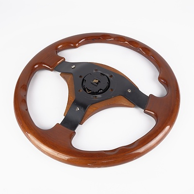 Vintage Jaguar Wooden Steering Wheel with Central Logo