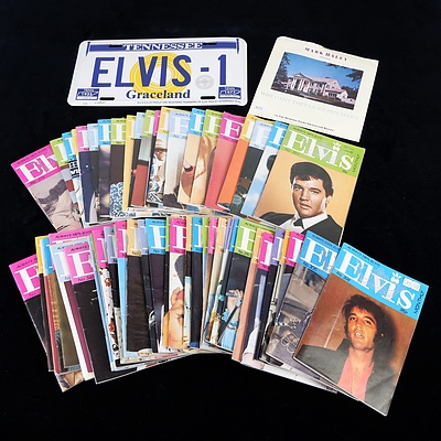 56 Elvis Monthly Magazines, Mark Haley 45rpm Record and an 'Elvis-1' Graceland Number Plate