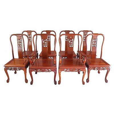 Chinese Camphor Lourel Extension Dining Table with Eight Chairs with Carved Decoration
