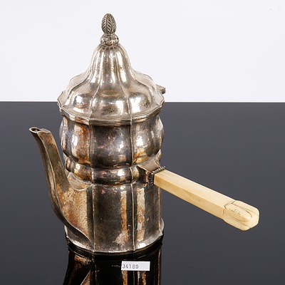 Suburb German M.T. Wetzlar .900 Silver Chocolate Pot with Ivory Handle, Early 20th Century