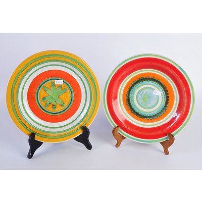 Two Italian De Simone Hand Painted Plates, Three Pottery Serving Dishes and an Arabia Ruska Platter