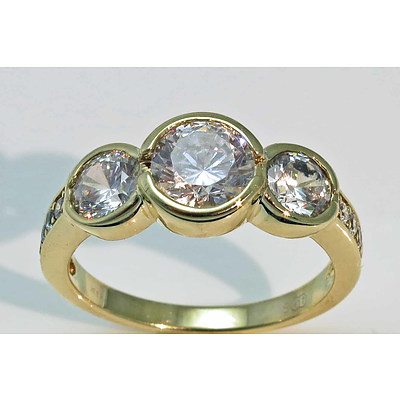 10ct Yellow Gold Ring - Set With Cz Simulated Diamonds
