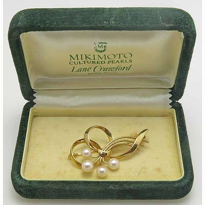Mikimoto Pearl Brooch-Genuine-14ct Gold