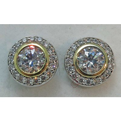 Sterling Silver Round Brilliant-Cut Cz Simulated Diamond Earrings