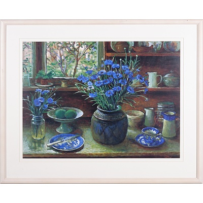 Margaret Olley Reproduction Print, 'Afternoon Interior with Cornflowers', 56 x 74 cm