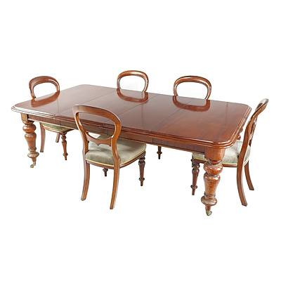 Victorian Mahogany Twin Extension Dining Table with a Set of Five Balloon Back Mahogany Chairs