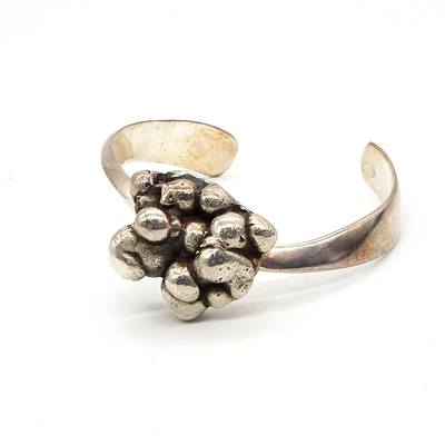 Sterling Silver Cuff Bangle with Free Form Silver Nugget to Top
