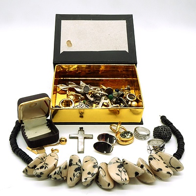 Box of Costume Jewellery, Including Mother of Pearl Cross