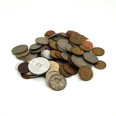 Collection of British and International Coins and Tokens, Including 1954 Shilling, 1950 Two Shilling and More