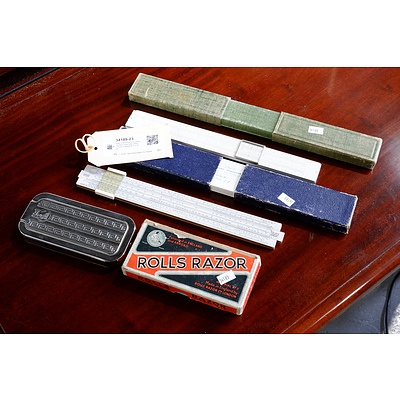 Diwa of Denmark and Universal Slide Rules and a Rolls Razor Imperial No 2 in Box