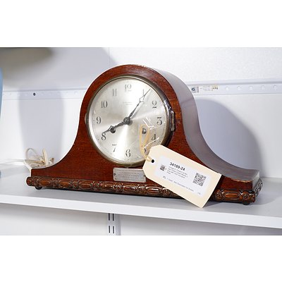 Vintage E. Polland Ltd Belfast Timber Cased Mantle Clock with 1932 Inscription Plate