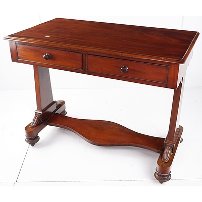 Antique Mahogany Console Table with Two Drawers and Stretcher Base