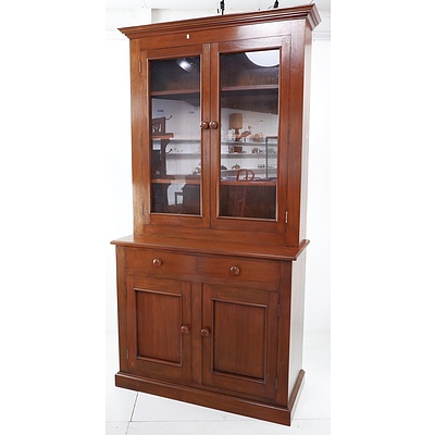 Antique Style Bookcase Cabinet with Glass Doors Above