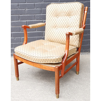 Retro Timber Framed Armchair with Classical Upholstery