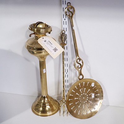 Brass Oil Lamp (No Chimney, Toasting Fork and Straining Spoon