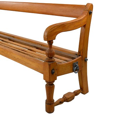 Antique Pine Sydney Ferries Bench, with Original Metal Lashing Fittings, Early 20th Century