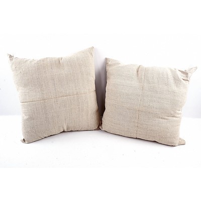 Pair of Large Linen Upholstered Cushions