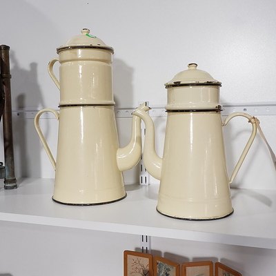Two Antique Enamel Coffee Pots (2)