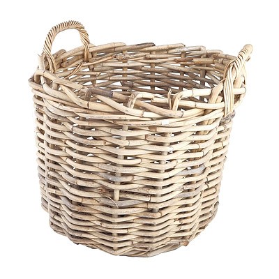 Large Antique Woven Cane Basket with Handles