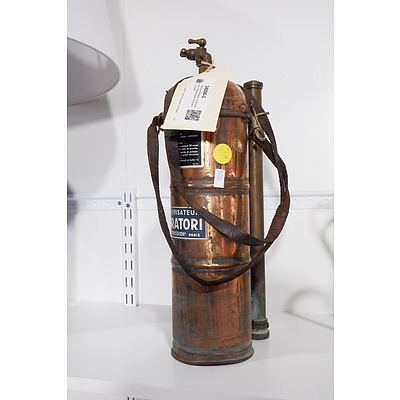 Antique Muratori France Brass Pressurised Fire Extinguisher