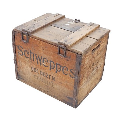 Vintage Lidded Wooden Crate - Schweppes Cordial One Dozen Bottles