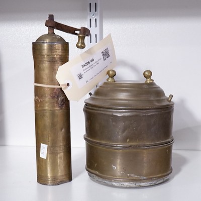 Antique Brass Coffee Grinder and a Two Tier Tiffin