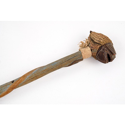 PNG Hand  Decorated Tribal Ceremonial Staff with decorated Seed Pod Head