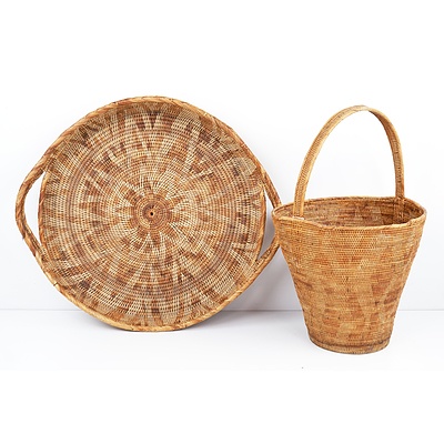 Antique Woven Seagrass Tray and Handled Basket - Tiwi Islands or PNG (2)