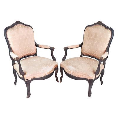 Pair of Victorian Mahogany Armchairs with Carved Decoration