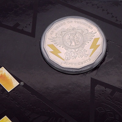 2018 ACDC 45 Years of Thunder 50 Cent Carded Coin