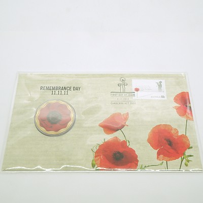 Remembrance Day First Day of Issue Postcard with $5 Commemorative Coin