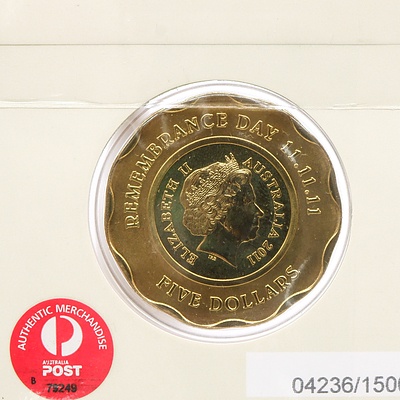 Remembrance Day First Day of Issue Postcard with $5 Commemorative Coin