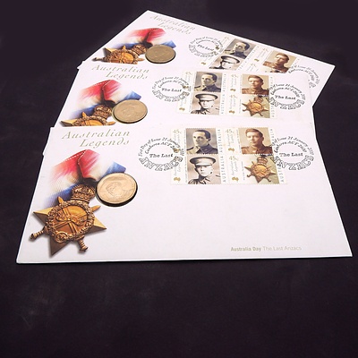 Three Australian Legends The Last ANZACs First Day Covers with $1 Commemorative Coin