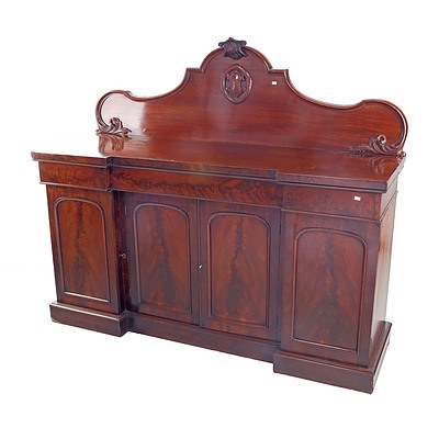 Victorian Mahogany Breakfront Sideboard with Three Drawers and Four Doors