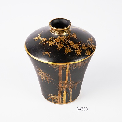 Small Japanese Tapered Black Satsuma Vase, 20th Century
