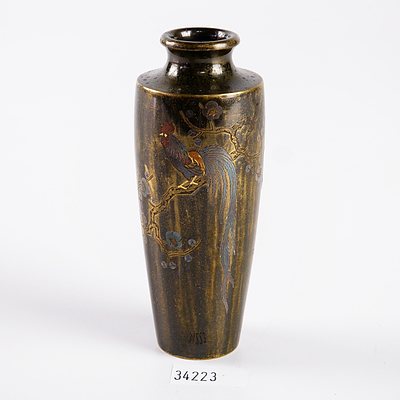 Japanese Miniature Bronze and Mixed Metal Inlaid Vase, Early 20th Century