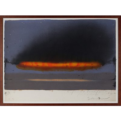Tim Storrier (born 1949), Blaze Line Quartet: i) Site Blaze Line (Installation); ii) Point to Point (A Journey/ Across); iii) Reflected Line (Evening) (Installation), iv) Fire (Elements), Lithograph