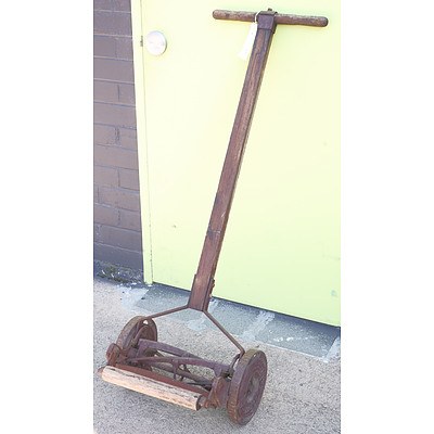 Vintage Qual Cast Push Mower with Wooden Handle